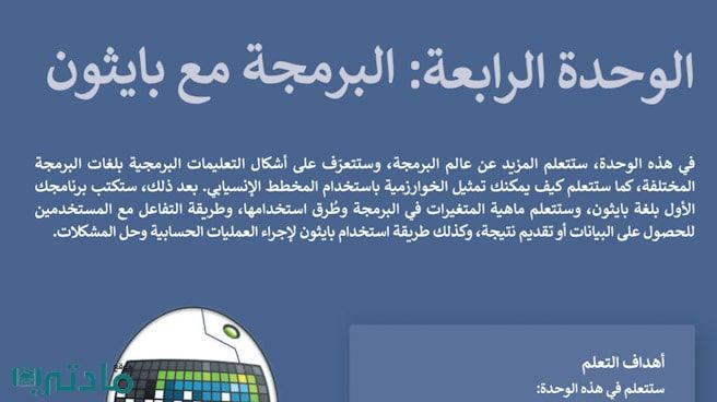حل الوحدة الرابعة البرمجة مع بايثون مهارات رقمية اول متوسط ف1